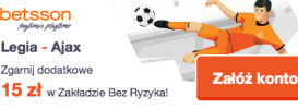 15 PLN bez ryzyka na Legia – Ajax!
